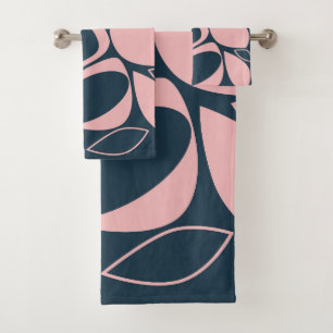 Modernes, stilvolles Navy Soft Pink Abstraktes Mus Badhandtuch Set