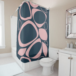 Modernes, stilvolles Navy Soft Pink Abstraktes Mus Duschvorhang