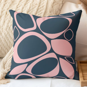 Modernes, stilvolles Navy Soft Pink Abstraktes Mus Kissen