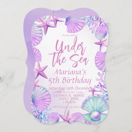 Modernes, stilvolles Ocean 5th Birthday Girl Party Einladung (Vorne/Hinten)