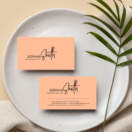 Modernes, stilvolles Peach und schwarzes Script Visitenkarte