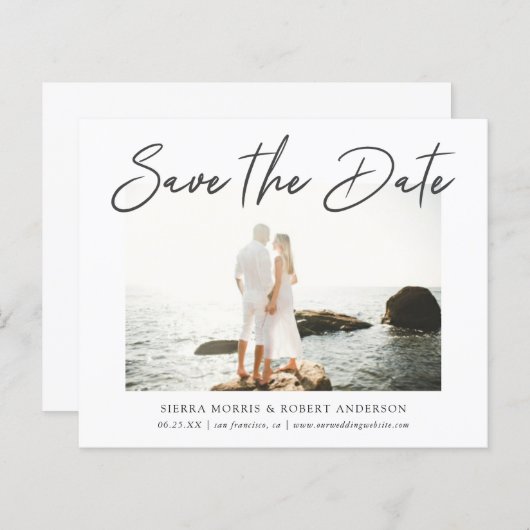 Modernes, stilvolles Pen Script Save the Date (Vorne/Hinten)