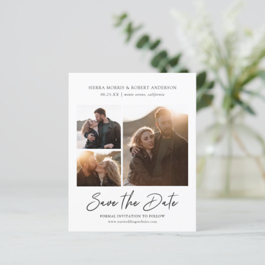 Modernes, stilvolles Pen Script Save the Date 3 Fo (Stehend Vorderseite)