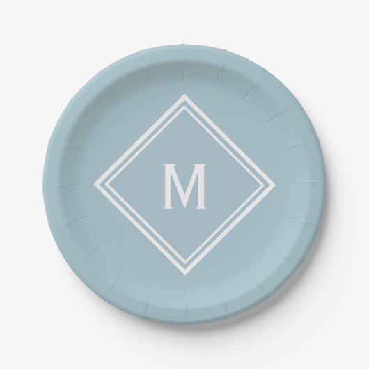 Modernes, stilvolles Pulver Blue Custom Monogram Pappteller (Vorderseite)
