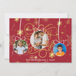 Modernes, stilvolles Red Gold Christmas Family Fot Feiertagskarte