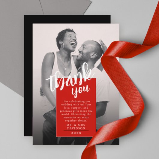 Modernes, stilvolles Red White Foto QR Dankeschön  Save The Date