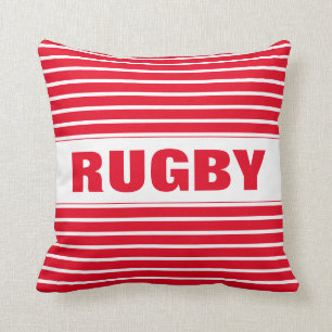 Modernes, stilvolles Rot-Weiß-Rugby Kissen