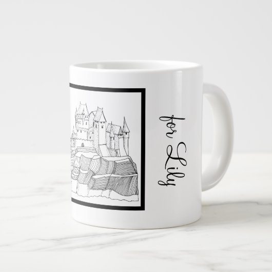 Modernes, stilvolles Schloss Schwarz-Weiß Jumbo-Tasse (Vorderseite Rechts)