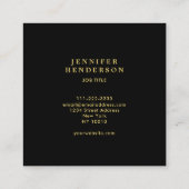 Modernes, stilvolles Schwarz/Gold beruflich Quadratische Visitenkarte (Rückseite)