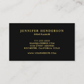 Modernes, stilvolles Schwarz-Gold-beruflich Visitenkarte (Rückseite)