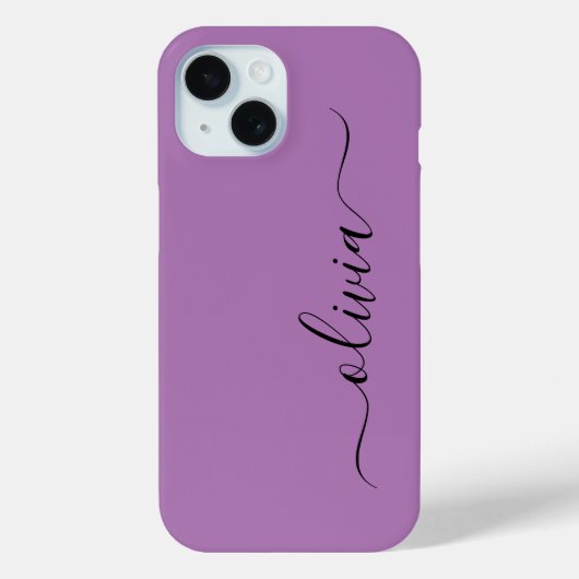 Modernes, stilvolles Schwarz-lila Monogramm Case-Mate iPhone Hülle (Rückseite)