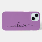 Modernes, stilvolles Schwarz-lila Monogramm Case-Mate iPhone Hülle (Rückseite (Horizontal))