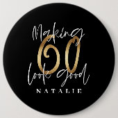 Modernes, stilvolles Schwarz und Gold 60. Geburtst Button (Vorderseite)