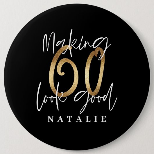 Modernes, stilvolles Schwarz und Gold 60. Geburtst Button (Vorderseite)
