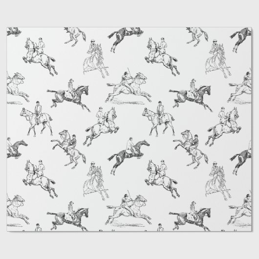 Modernes, stilvolles Schwarz-weißes Reiten Geschenkpapier (Flach)