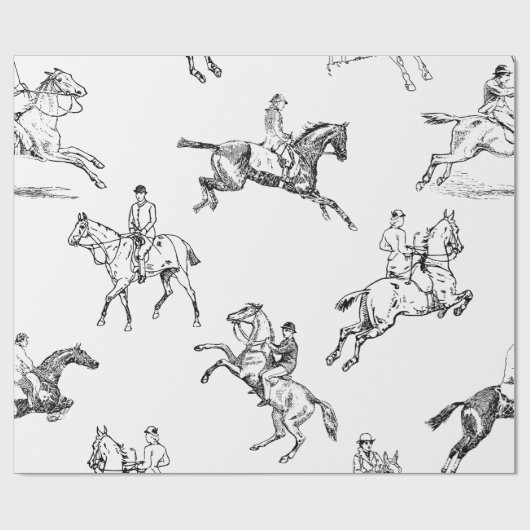 Modernes, stilvolles Schwarz-weißes Reiten Geschenkpapier (Flach)