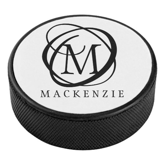 Modernes, stilvolles Schwarzes Monogramm Eishockey Puck (3/4)