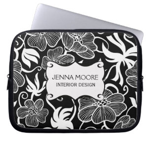 Modernes stilvolles Schwarzweiss-Blumenmuster Laptopschutzhülle
