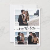 Modernes, stilvolles Script 3 Foto Collage Wedding Save The Date (Vorderseite)
