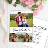 Modernes, stilvolles Script 3 Foto Collage Wedding Save The Date