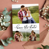 Modernes, stilvolles Script 3 Foto Collage Wedding Save The Date