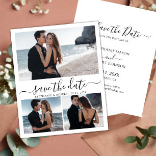 Modernes, stilvolles Script 3 Foto Collage Wedding Save The Date
