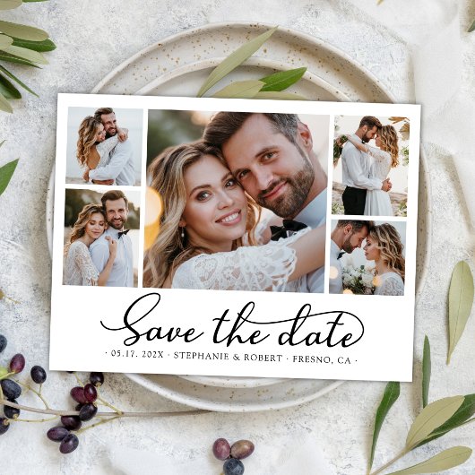 Modernes, stilvolles Script 3 Foto Collage Wedding Save The Date