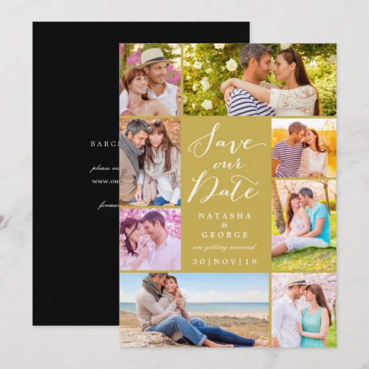 Modernes, stilvolles Script 8 Multi-Foto Save the  Date (Vorne/Hinten)