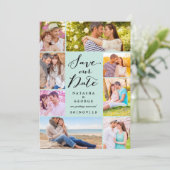 Modernes, stilvolles Script 8 Multi-Foto Save the Einladung (Stehend Vorderseite)