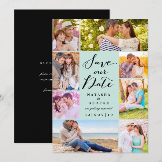 Modernes, stilvolles Script 8 Multi-Foto Save the  Einladung (Vorne/Hinten)