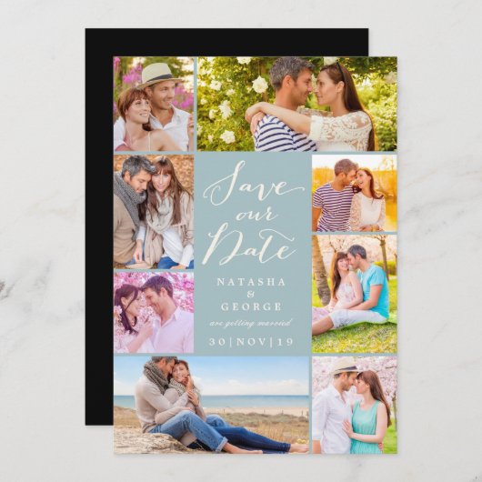 Modernes, stilvolles Script 8 Multi-Foto Save the Einladung (Vorne/Hinten)