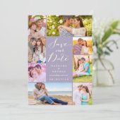 Modernes, stilvolles Script 8 Multi-Foto Save the Einladung (Stehend Vorderseite)