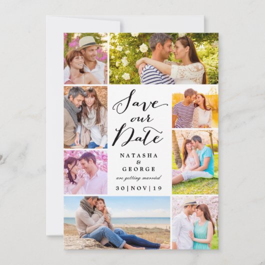 Modernes, stilvolles Script 8 Multi-Foto Save the  Einladung (Vorderseite)