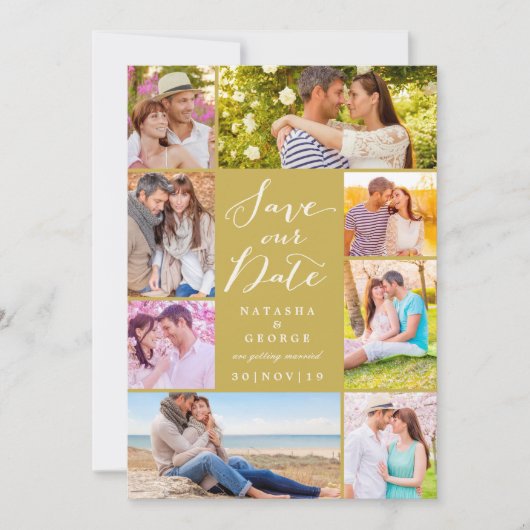 Modernes, stilvolles Script 8 Multi-Foto Save the Save The Date (Vorderseite)