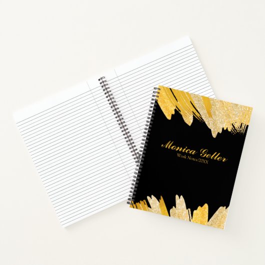 Modernes, stilvolles Script Black Gold-Namens-Them Notizblock (Innenseite)