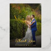 Modernes, stilvolles Script-Foto Hochzeit Dankesch Folieneinladung (Vorderseite)