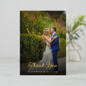 Modernes, stilvolles Script-Foto Hochzeit Dankesch Folieneinladung (Stehend vorne)