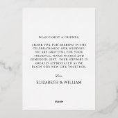 Modernes, stilvolles Script-Foto Hochzeit Dankesch Folieneinladung (Rückseite)