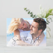Modernes, stilvolles Script-Foto Save The Date (Stehend Vorderseite)