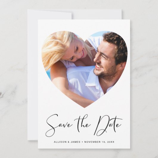 Modernes, stilvolles Script Heart Shaped Foto Save The Date (Vorderseite)