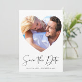 Modernes, stilvolles Script Heart Shaped Foto Save The Date (Stehend Vorderseite)