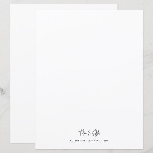 Modernes, stilvolles Skriptbriefpapier (Vorne/Hinten)