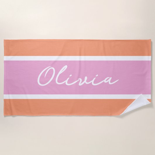 Modernes, stilvolles Strandtuch aus rosa Streifen (Vorderseite)