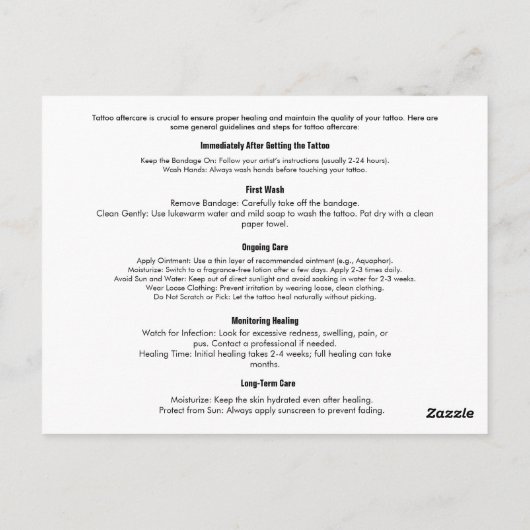 Modernes, stilvolles Tätowierung Künstlernachsorge Postkarte (Rückseite)