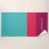 Modernes stilvolles Türkis-Rosa-lila Farbblock Strandtuch (Vorderseite)