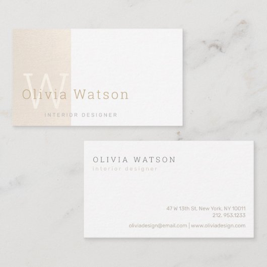 Modernes, stilvolles Vanilla Monogram Beruflich Visitenkarte (Vorne/Hinten)