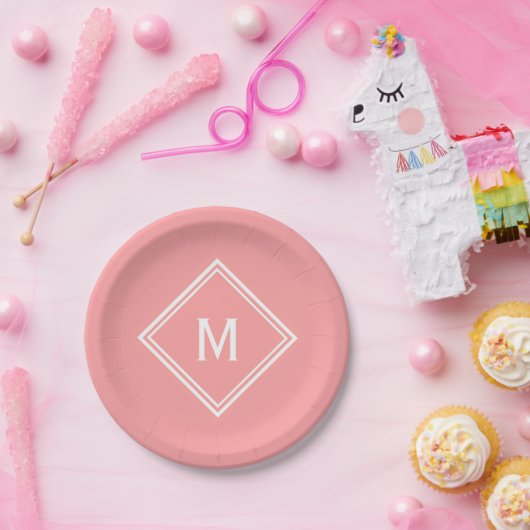 Modernes, stilvolles Watermelon Pink Custom Monogr Pappteller (Party)