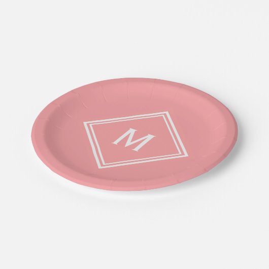 Modernes, stilvolles Watermelon Pink Custom Monogr Pappteller (Schrägansicht)