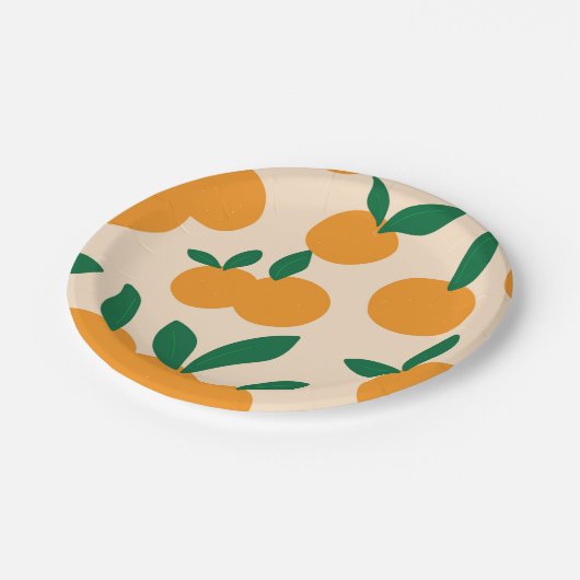 Modernes, stilvolles Zitrusfrüchte Orangen Muster Pappteller (Schrägansicht)