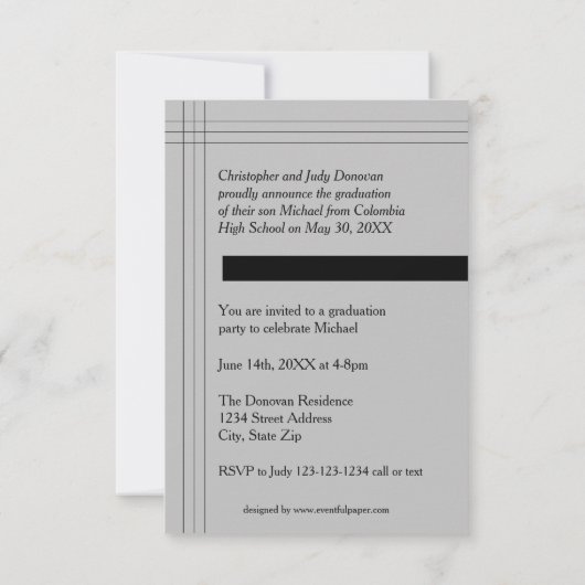 Modernes Streifen-Grau - Mitteilung des Einladung (Rückseite)